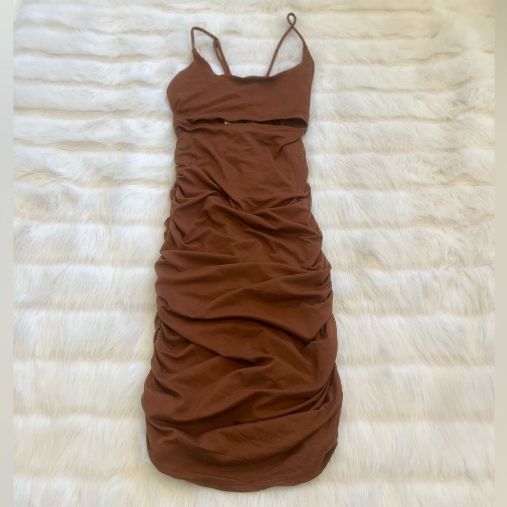 Heart & Hips Chocolate Brown Ruched Midi Slip Dress